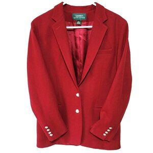 Lauren Ralph Lauren Blazer Jacket 8 Women 10 Silver Crest Buttons Red Wool Blend